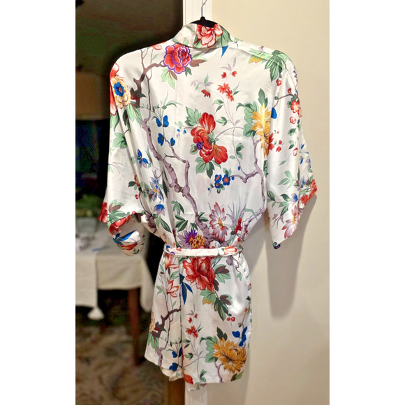 Natori White Floral Satin Robe & Slip Dress Set Women’s Small 2-Piece Lounge - Picture 2 of 11